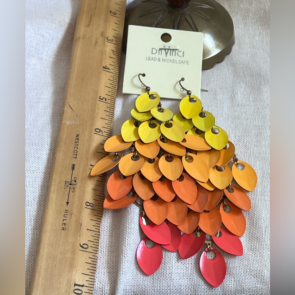 Citrus Colored Dangling Petal Earrings.